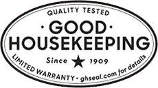 Good Housekeeping Quality Tested seal badge on red background (white oval with black text).